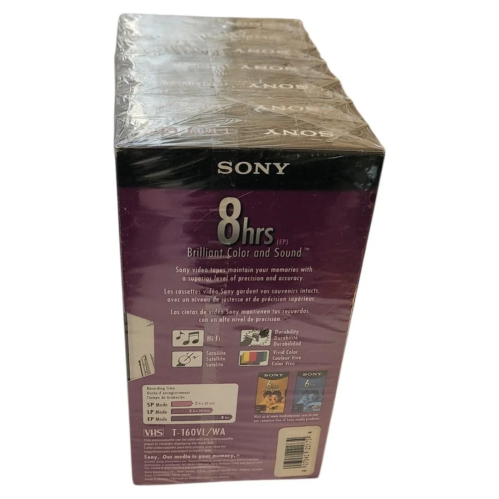 Sony 7 Pack VHS Tapes 8 Hours EP Standard Grade Brilliant Color Sound Rewritable